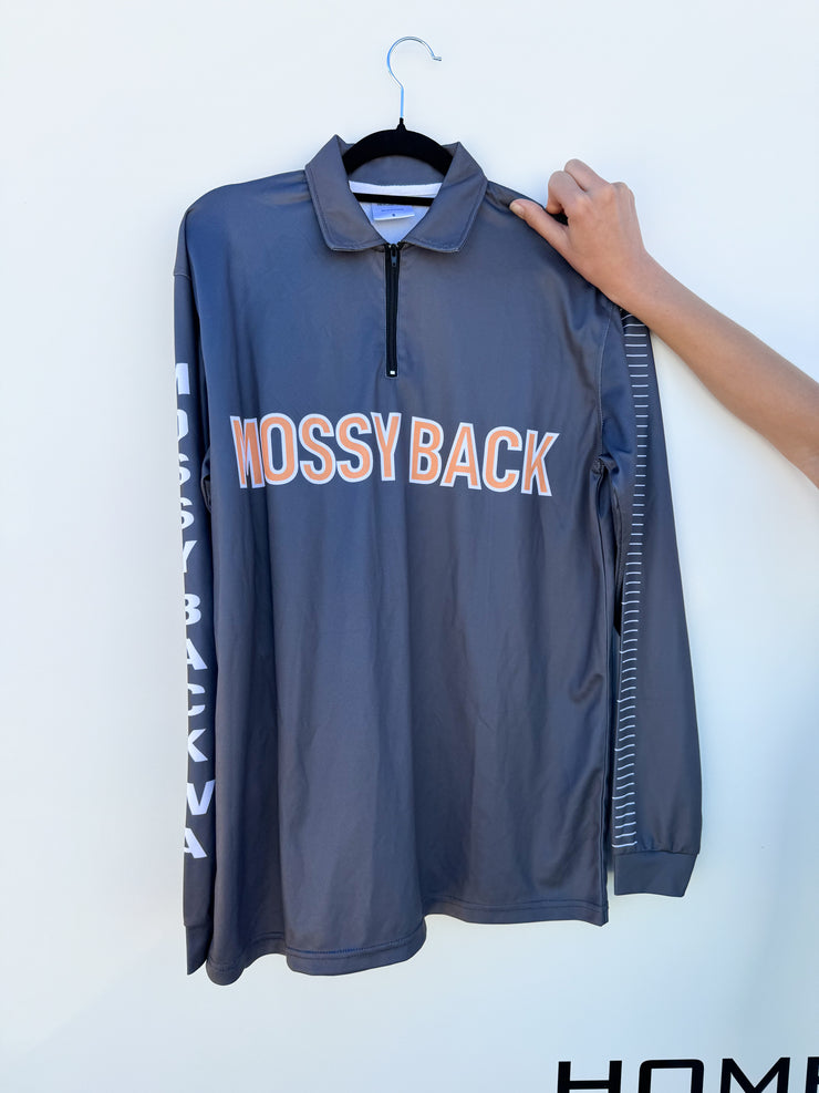 Mossy Measure on back fishing shirt - Grey