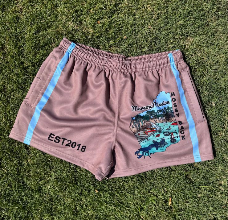 Mossy Back Footy/Rugby Shorts with Zip pockets